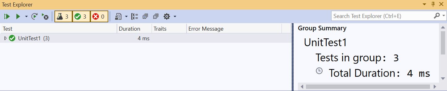 &quot;Visual Studio Test Explorer showing results of a test.&quot; 